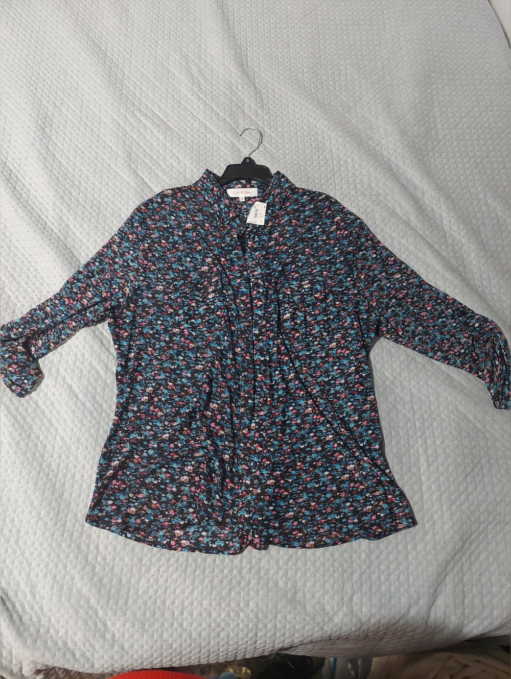 Eden & Olivia Navy Blouse with Pink & Blue Floral Print